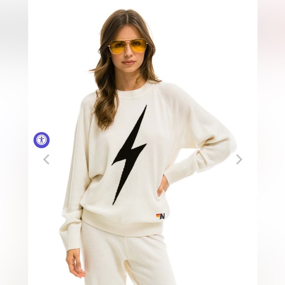 UNISEX BOLT CASHMERE LIGHT SWEATER - VINTAGE WHITE // BLACK BOLT SIZE MEDIUM - Picture 2 of 7